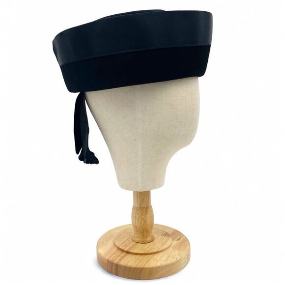 Vintage 1950s Carol Black Velour Breton Hat Wide Satin Band New York Creation - Picture 5 of 14